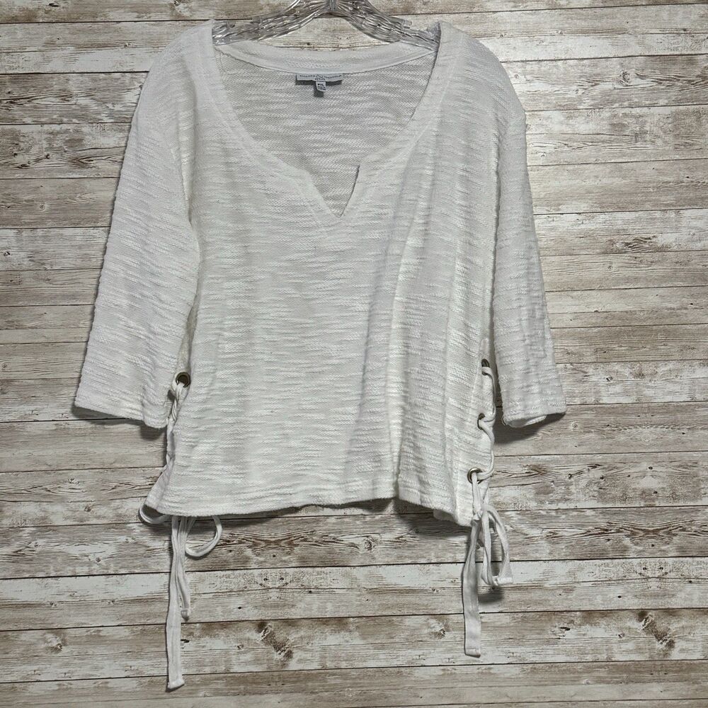 Hillard & Hanson White Cotton Blend Blouse Top with side Ties Vneck Sz XL Petite